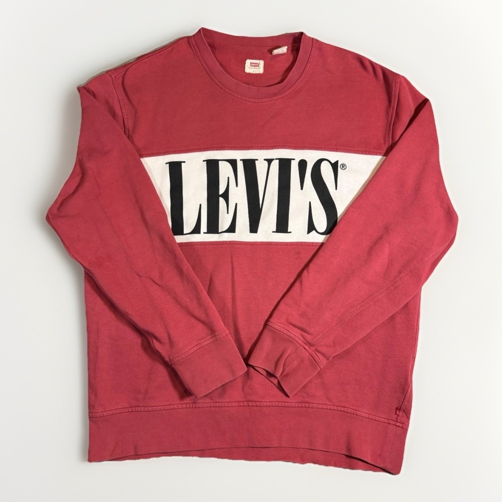 Levi's Crewneck Sweatshirt Mens Large Red Big Logo Spellout Pullover Casual